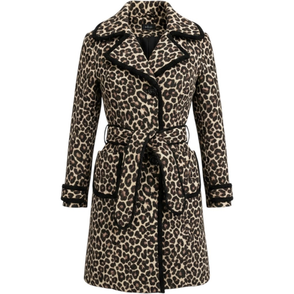 Y2K Leopard Print Belted Trench Coat by Dollhouse Mob Wife Indie Sleaze Animal
